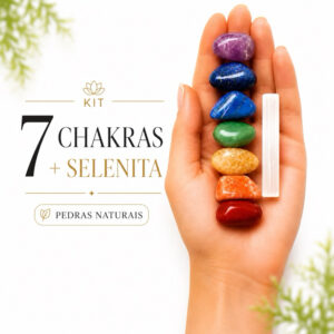 Kit 7 Chakras com Cristais Naturais Bastão de Selenita Reiki Meditação Terapias Energéticas Yoga Presente
