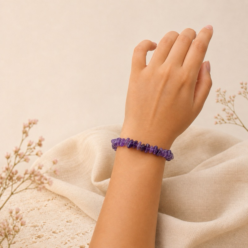 Pulseira de Cascalho de Pedra Natural | Ametista, Quartzo Rosa, Citrino, Ágata, Fluorita e Mais - Imagem 8