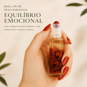 Roll-on Aromaterapia Equilíbrio Emocional Ágata Vermelha e Óleo Essencial Litsea Cubeba 10ml – Rollon